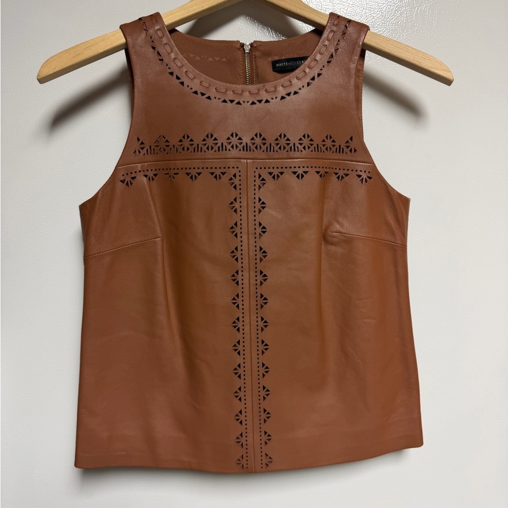 WHBM Laser-Cut Genuine Brown Leather Bodice Tank Top, 00 - Picture 3 of 9